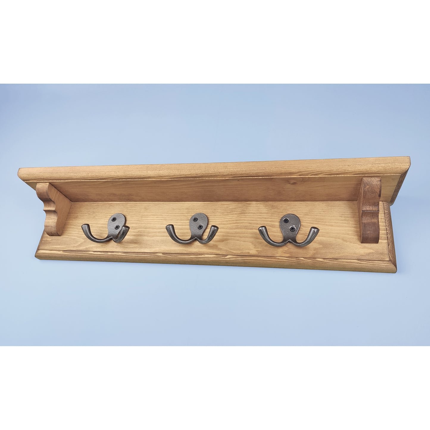 Solid Wooden Coat Rack With Shelf, Double Cast Iron Hooks and Hidden Fittings - Made to Order