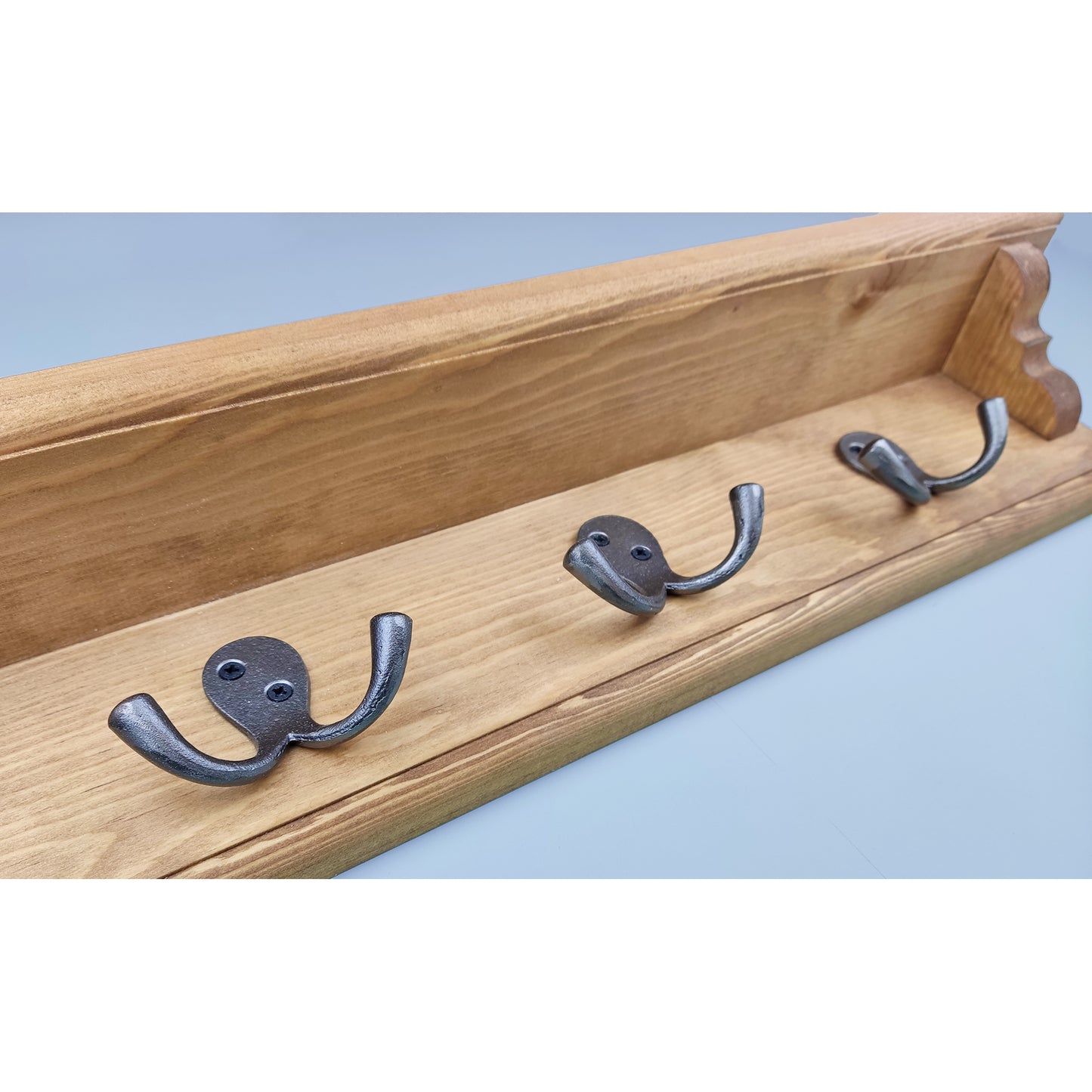 Solid Wooden Coat Rack With Shelf, Double Cast Iron Hooks and Hidden Fittings - Made to Order