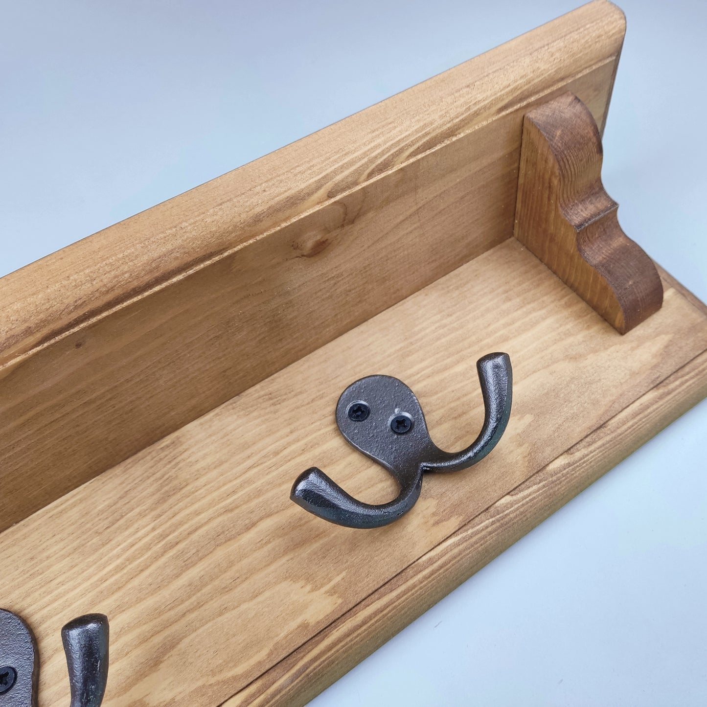 Solid Wooden Coat Rack With Shelf, Double Cast Iron Hooks and Hidden Fittings - Made to Order