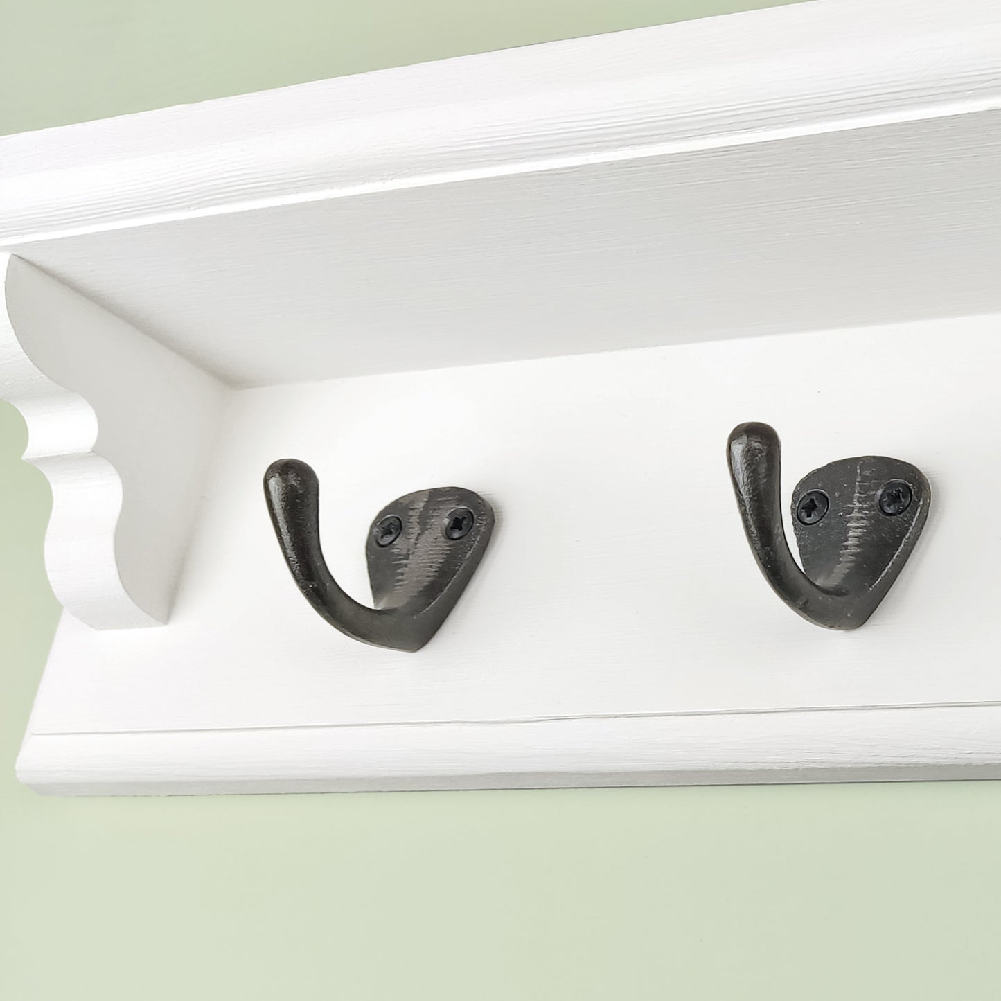 Coat Rack in White with Shelf and Cast Iron Hooks with Hidden Fixings - Multiple Sizes - Made to Order