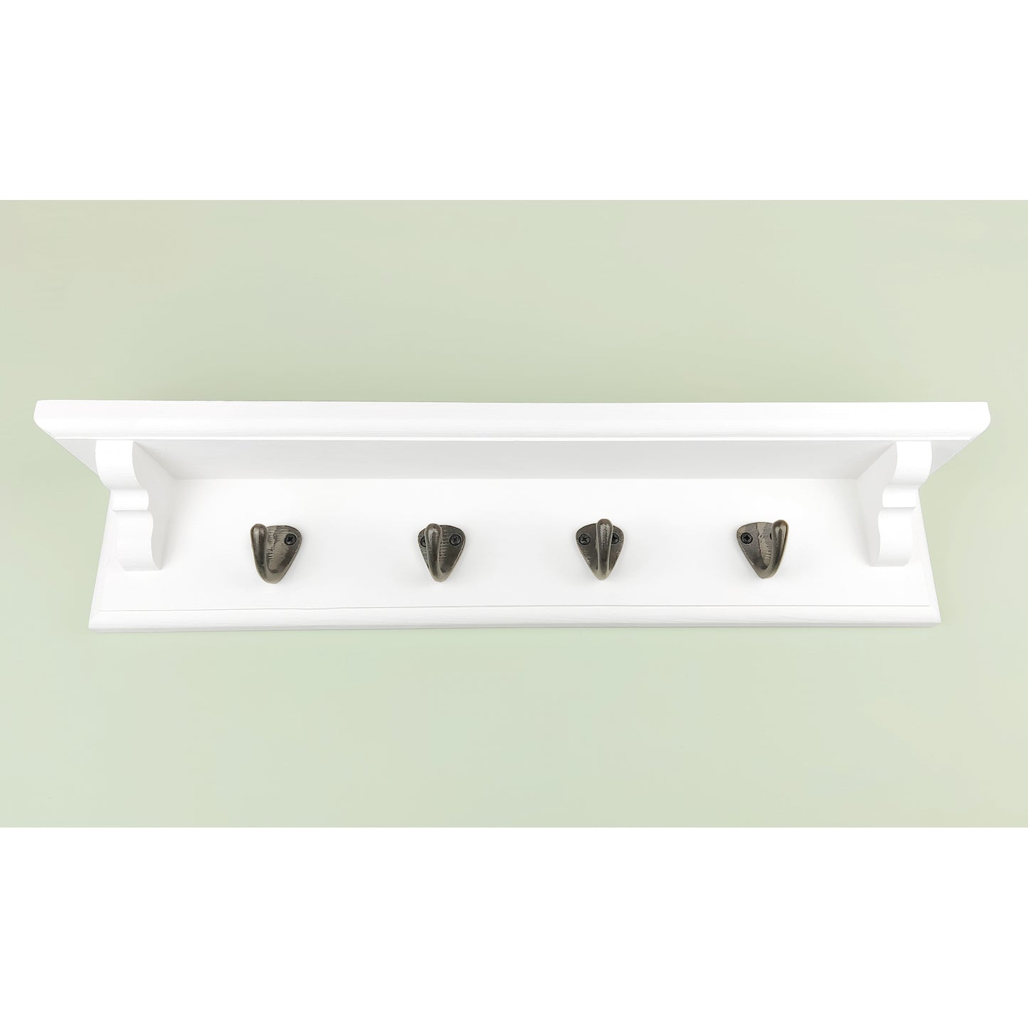 Coat Rack in White with Shelf and Cast Iron Hooks with Hidden Fixings - Multiple Sizes - Made to Order