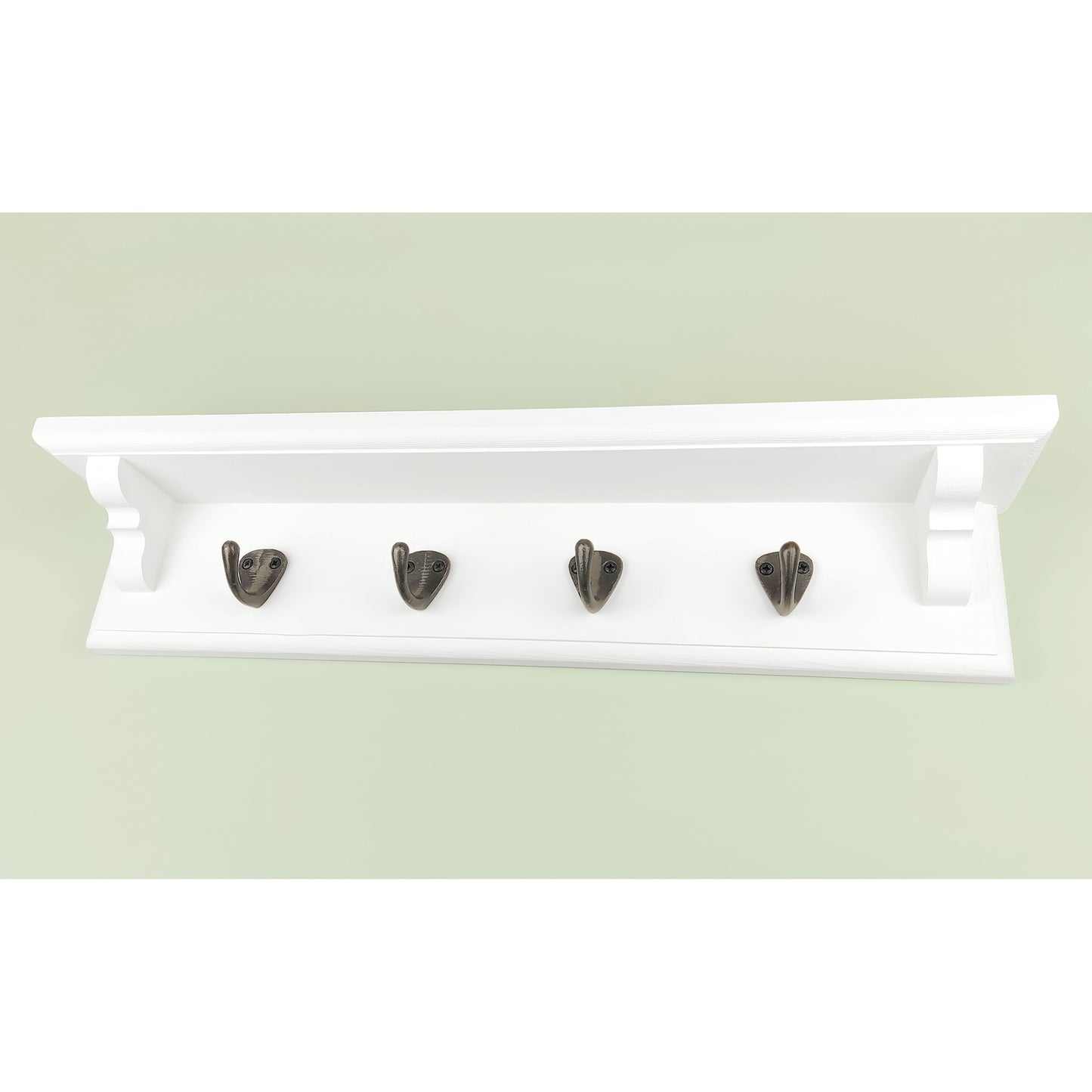 Coat Rack in White with Shelf and Cast Iron Hooks with Hidden Fixings - Multiple Sizes - Made to Order