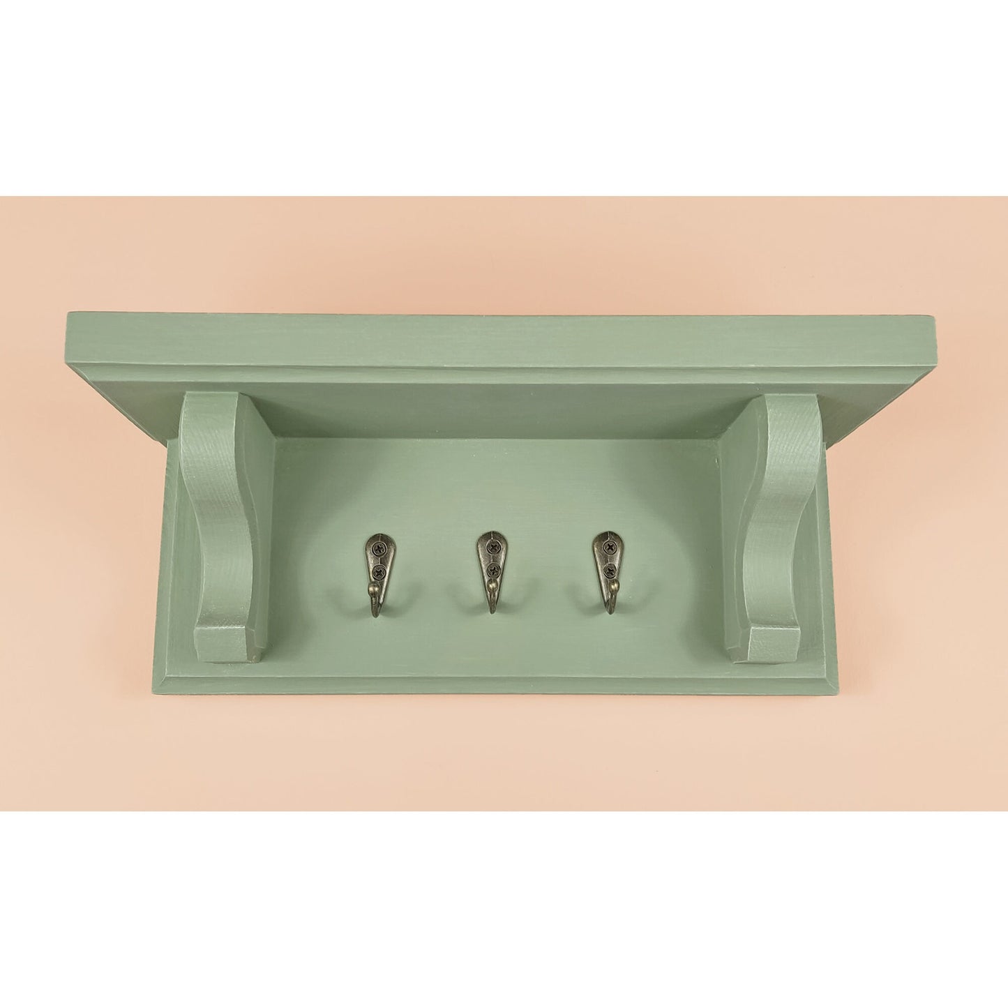 Floating Key Rack in Cotton White/Sage Green/Oak Stain with Shelf and Hidden Fixings - Design 2 -Made To Order