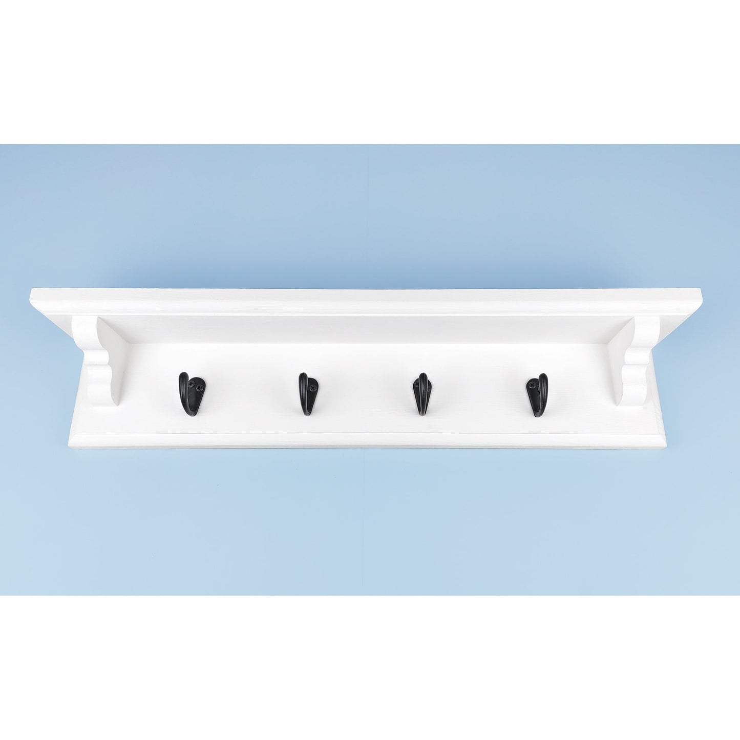 Coat Rack in White with Shelf and Black Hooks with Hidden Fixings - Made To Order