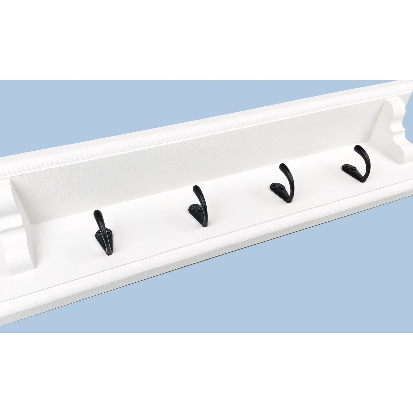 Coat Rack in White with Shelf and Black Hooks with Hidden Fixings - Made To Order